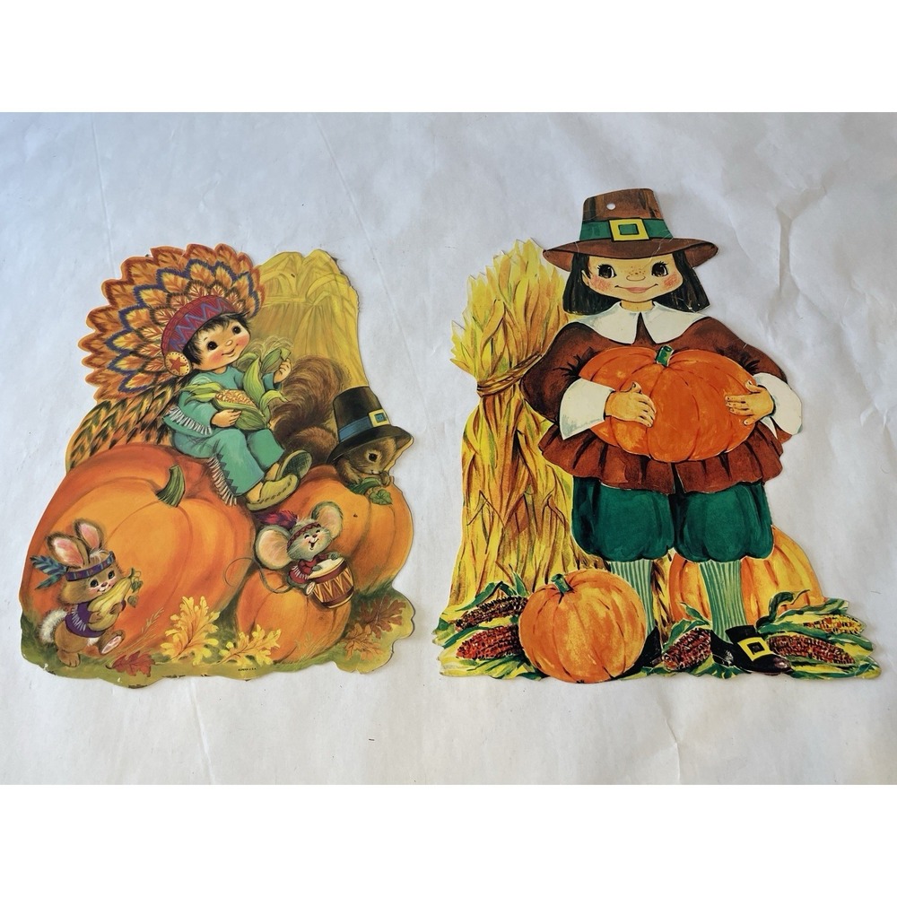 Two 1970s Thanksgiving Die Cut Decorations • Large Cut Outs